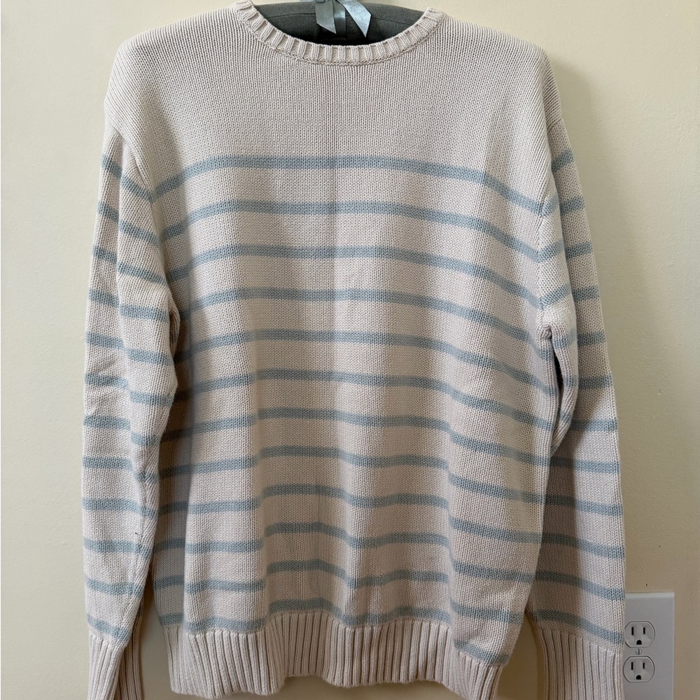 Brandy Melville Cream and Blue Striped Crewneck Sweater